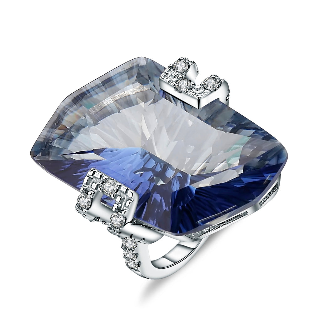 Sterling Silver Natural Iolite Blue Mystic Quartz Gemstone Ring