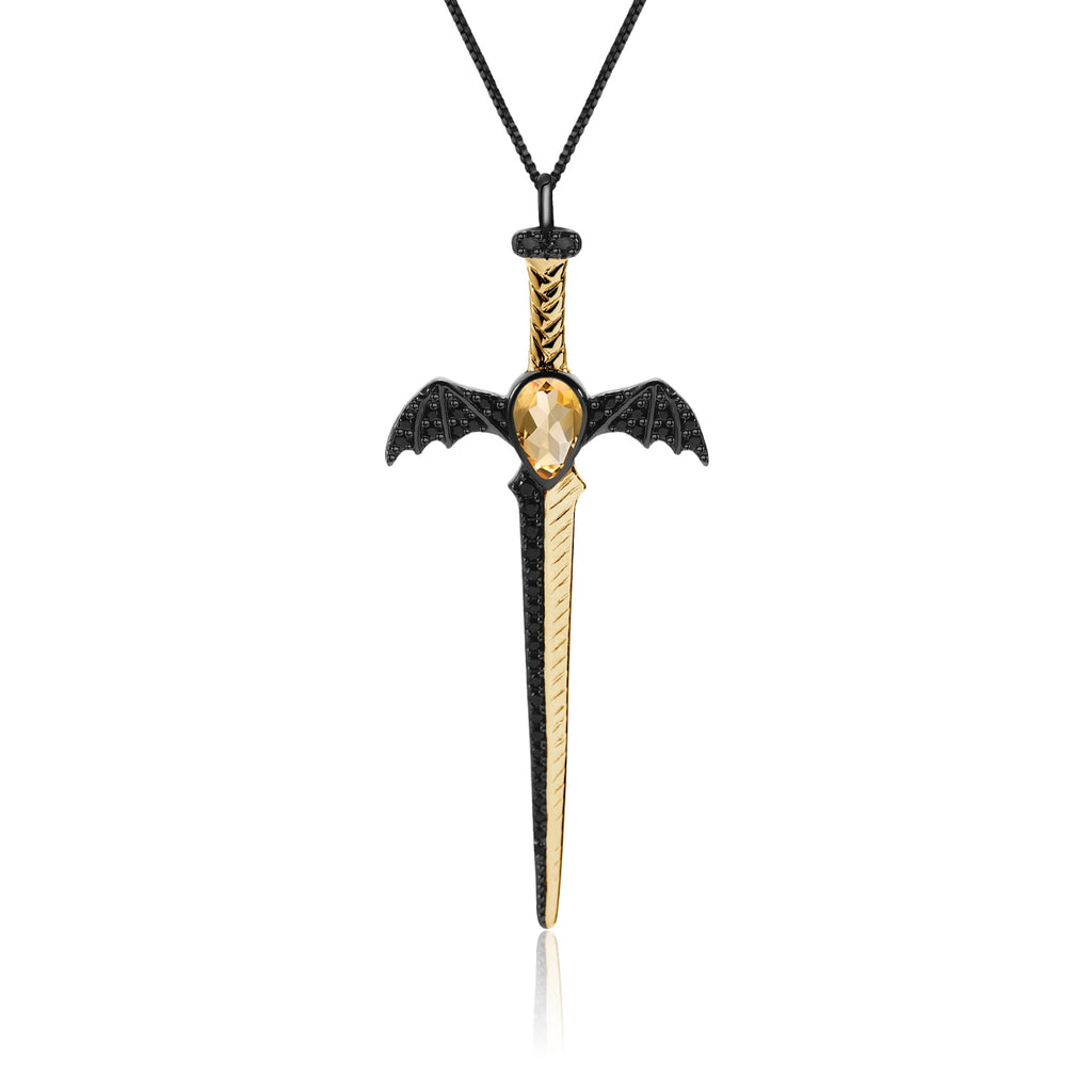 Natural Citrine Bat's Wing Sword Cross Pendant