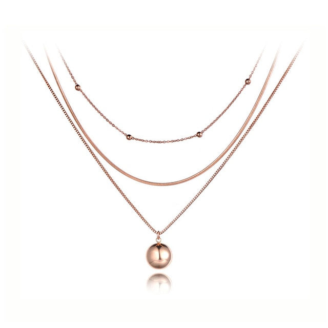 Titanium Three-layer Round Ball Necklace