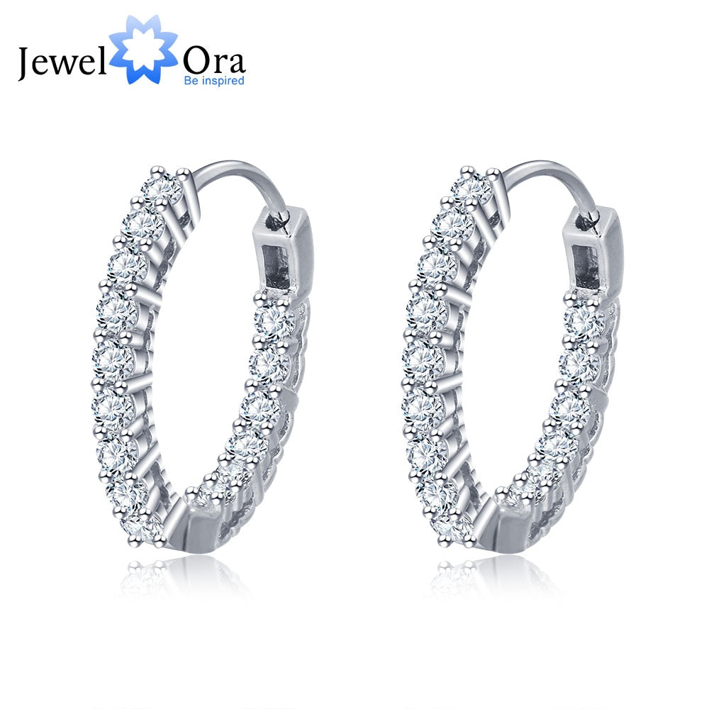 925 Sterling Silver Hoop Cubic Zirconia Earrings