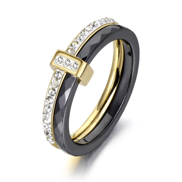 Black/White  Crystal Wedding Ring