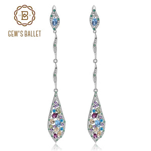 Multicolor Sterling Silver Long Drop Earrings