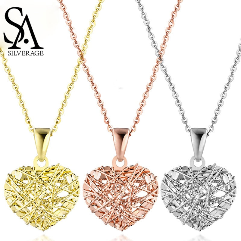 18K Rose Gold/White Gold/Yellow Gold Heart Shape Pendant Necklaces